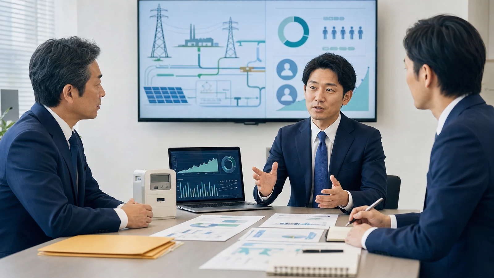 電力小売会社のM&Aで契約データを確認する会議